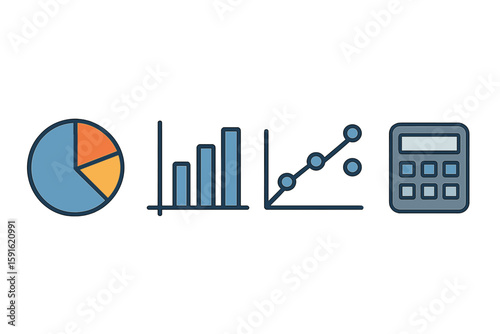Visual representation of data analytics with charts, graphs, and a calculator in a modern design