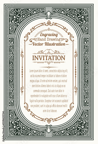 Highly detailed vintage engraving vector frame with intricate ornate and floral patterns. Perfect for certificates, invitations, or luxury branding.