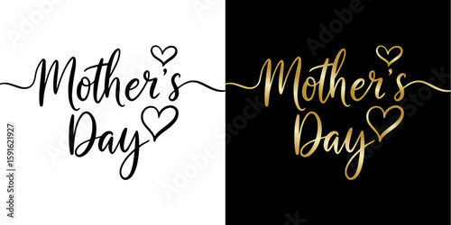 "Mother's Day" lettering design, line inscription, isolated vector image, two design variants - on transparent and black backgrounds