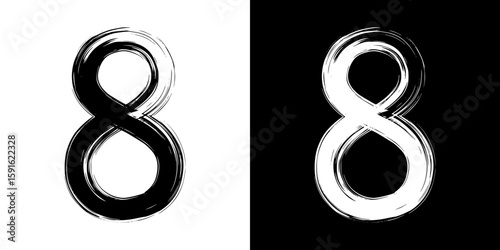 Number 8 eight pencil drawing, isolated vector image on transparent and black background  