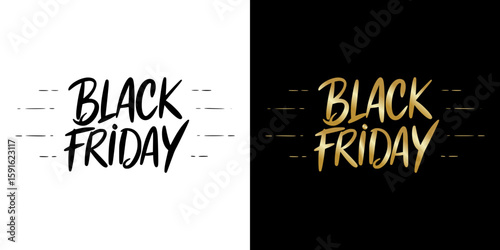 "Black Friday" text, line inscription, isolated vector image, two design variants - on transparent and black backgrounds