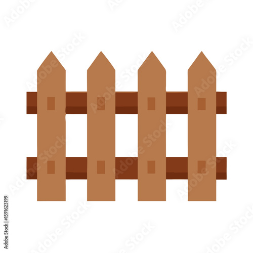 Colored vector icon of a wooden brown picket fence, symbolizing home boundaries, privacy, and garden decor. Isolated on a transparent background