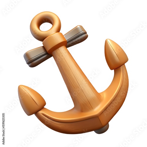 3D Wooden Anchor – Nautical Decorative Element Render