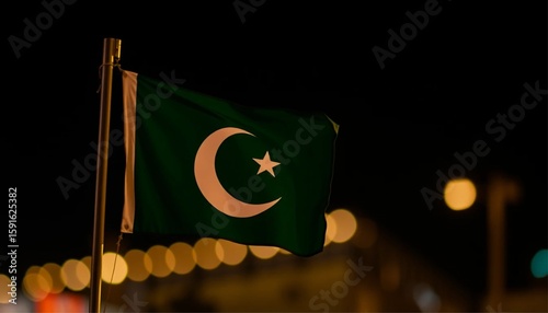Pakistan National Flag Light Night Bokeh Abstract Background