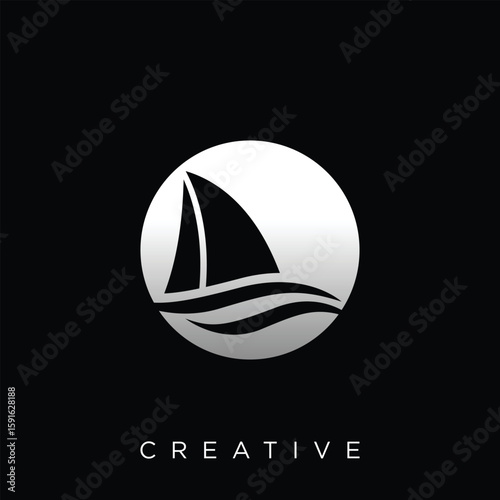 Elegant  Sailing Boat Vector Logo on Black