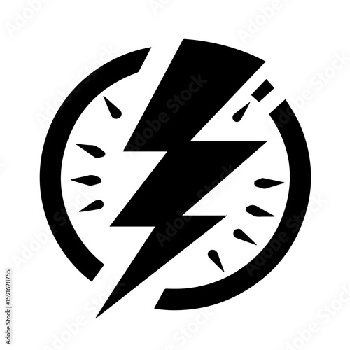 A powerful lightning bolt crackles within a circular emblem, symbolizing raw electrical energy and the force of nature