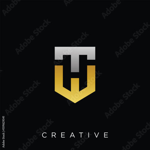 TW Lettermark Shield Logo in Gold and Silver Vector