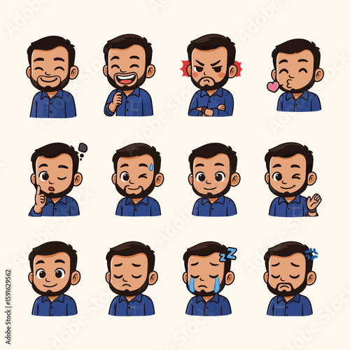 Wallpaper Mural Set of Cartoonish Expressions Depicting Diverse Emotions Torontodigital.ca