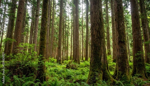 Lush forest canopy with moss and ferns