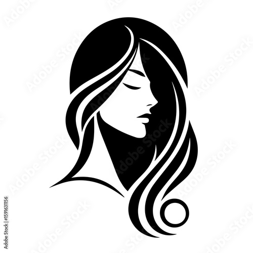 Elegant womans profile with flowing hair, a sophisticated and stylish illustration