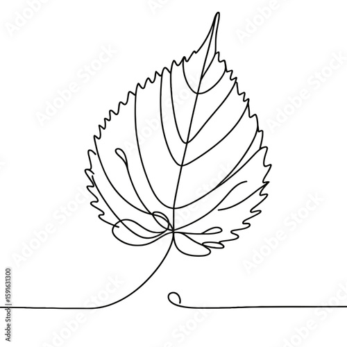 Single continuous line drawing of a linden leaf 