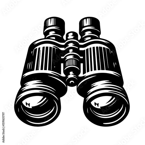 A detailed illustration of vintage binoculars, isolated on a white background, representing exploration and the pursuit of distant views