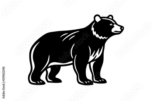 Stylized Black and White Bear Illustration: Bold Wildlife Design for Modern Graphics