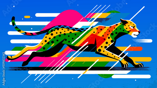 Vibrant Geometric Cheetah Art: Dynamic Abstract Wildlife Illustration