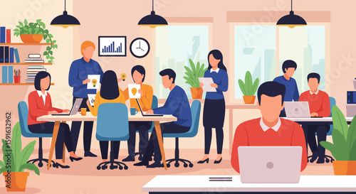 Diverse team brainstorming in a modern office, perfect for illustrating collaboration and innovation on your website or company brochure.