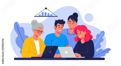 Diverse team collaborating on project, perfect for website banners or presentations.