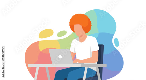 Person working on laptop, colorful illustration for website or blog.