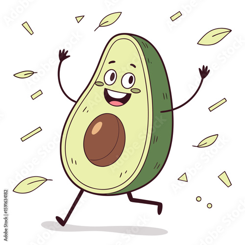 Happy avocado running and jumping with excitement vector