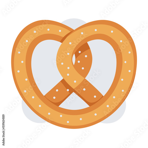 a golden-brown pretzel with the classic twisted knot shape, decorated with coarse salt crystals scattered across its surface, giving it a traditional bakery appearance.