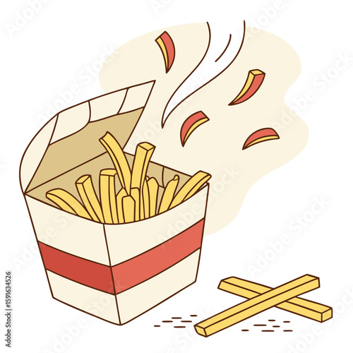 A box of hot french fries with steam vector