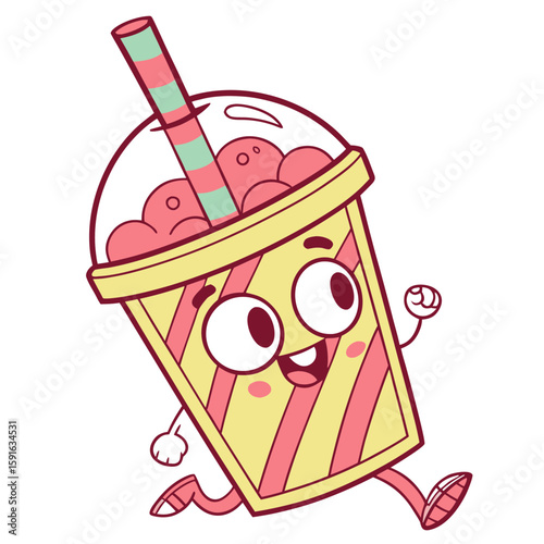 A happy cartoon slushie character running vector