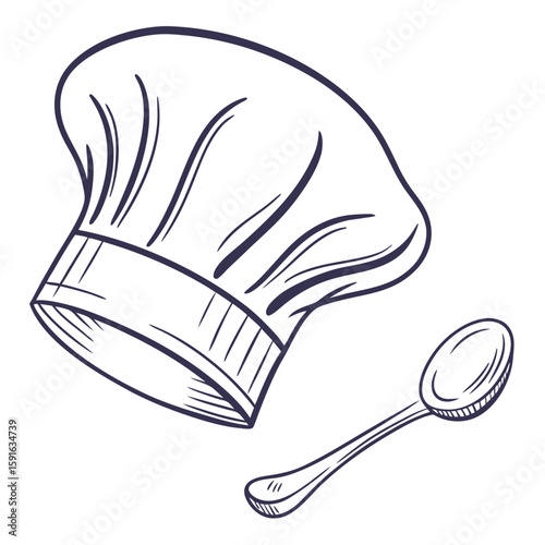 A chefs hat and a spoon, symbols of culinary expertise vector