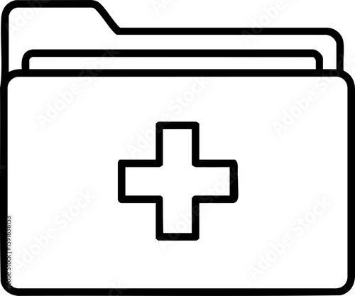 Medical record folder line icon. Represents patient health history, confidential data, and hospital or clinic documents. Healthcare information symbol.