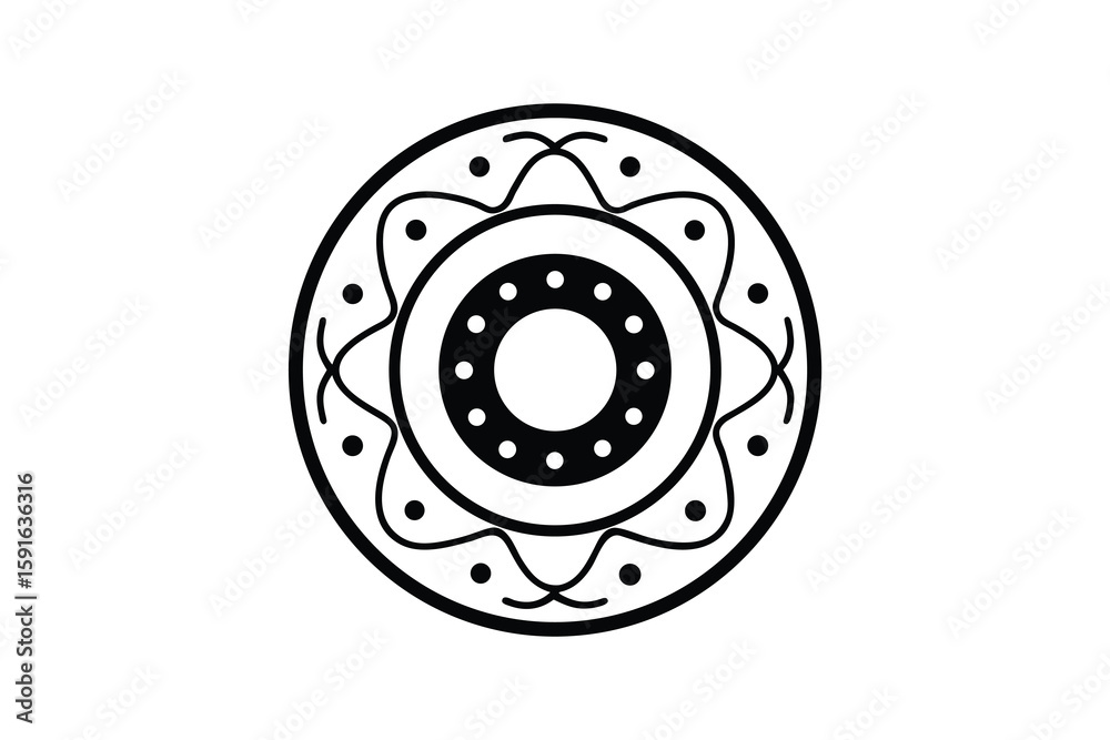 Circular Graphic Design Featuring Concentric Circles Dots and Wavy Lines Presented in a Clean Black and White Silhouette This graphic features concentric circles Circular Graphic Design Featuring Concentric Circles Dots and Wavy Lines Presented in a Clean Black and White Silhouette This graphic features concentric circles