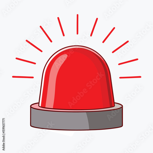 Red siren light with radiating red lines on a white background warning alert