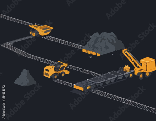 Coal Mining Operation with Conveyor Belts and Mining Equipment, Suitable for Educational Materials and Industry Analysis Reports.