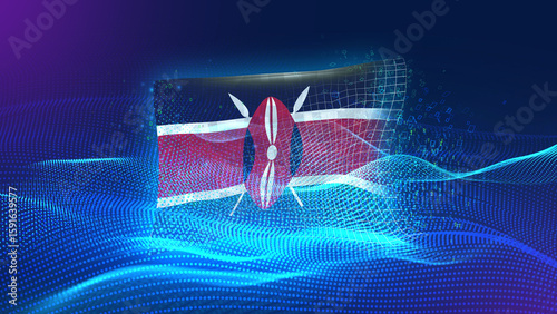 kenya A futuristic digital background merging with a national flag symbol, representing the concept of technology, innovation, and digital transformation while preserving cultural identity.