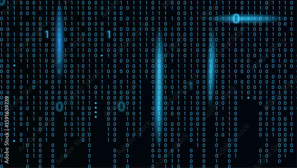 Obraz premium Technology stream blue shiny binary code,digital data illustration