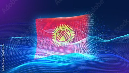 kyrgyzstan A futuristic digital background merging with a national flag symbol, representing the concept of technology, innovation, and digital transformation while preserving cultural identity.