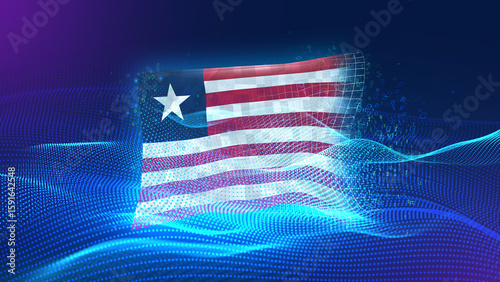 liberia A futuristic digital background merging with a national flag symbol, representing the concept of technology, innovation, and digital transformation while preserving cultural identity.
