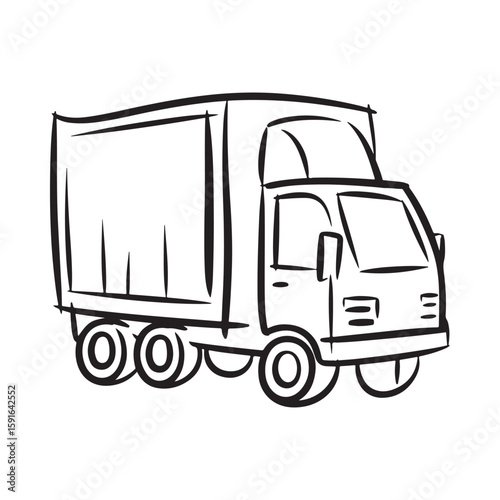 Black ink sketch of a delivery truck cargo truck box truck