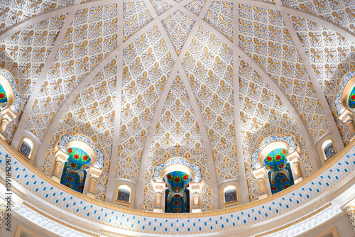 Canvas Print Detailed architectural dome with intricate patterns and colorful stained glass windows, showcasing opulent and ornate design