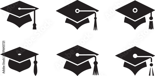 Graduation caps in black and white represent academic achievement, a milestone, and the culmination of studies.