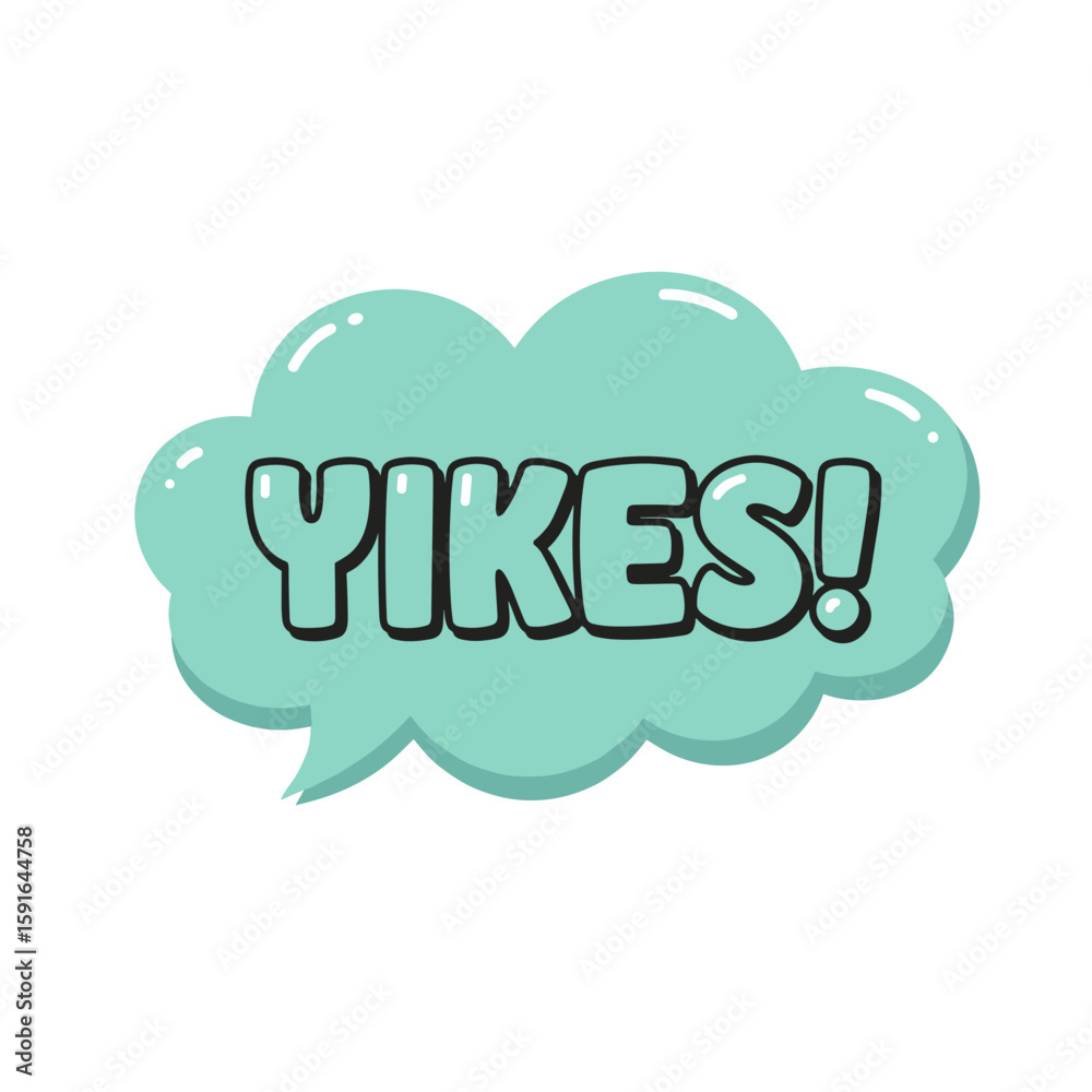 Yikes speech bubble with comic style font on turquoise cloud shape. Yikes speech bubble includes bold outline, exclamation mark, and modern flat design. Yikes speech bubble with comic style font on turquoise cloud shape. Yikes speech bubble includes bold outline, exclamation mark, and modern flat design.