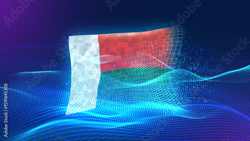 madagascar A futuristic digital background merging with a national flag symbol, representing the concept of technology, innovation, and digital transformation while preserving cultural identity.
