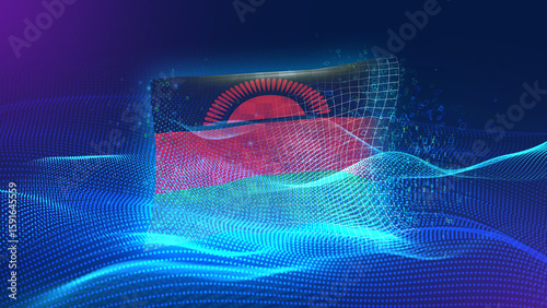 malawi A futuristic digital background merging with a national flag symbol, representing the concept of technology, innovation, and digital transformation while preserving cultural identity.