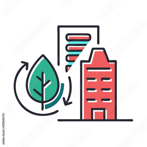 Sustainable building with green energy symbol