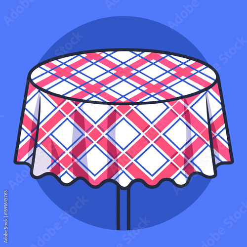 Colorful round tablecloth with checkered pattern