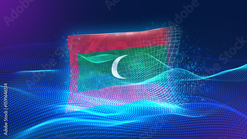 maldives A futuristic digital background merging with a national flag symbol, representing the concept of technology, innovation, and digital transformation while preserving cultural identity.