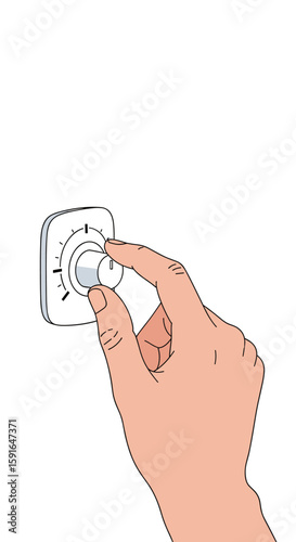 Precise temperature control achieved by adjusting a dial on a digital climate setting device by a human hand demonstrating intuitive operation and personalized comfort levels