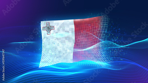 malta A futuristic digital background merging with a national flag symbol, representing the concept of technology, innovation, and digital transformation while preserving cultural identity.