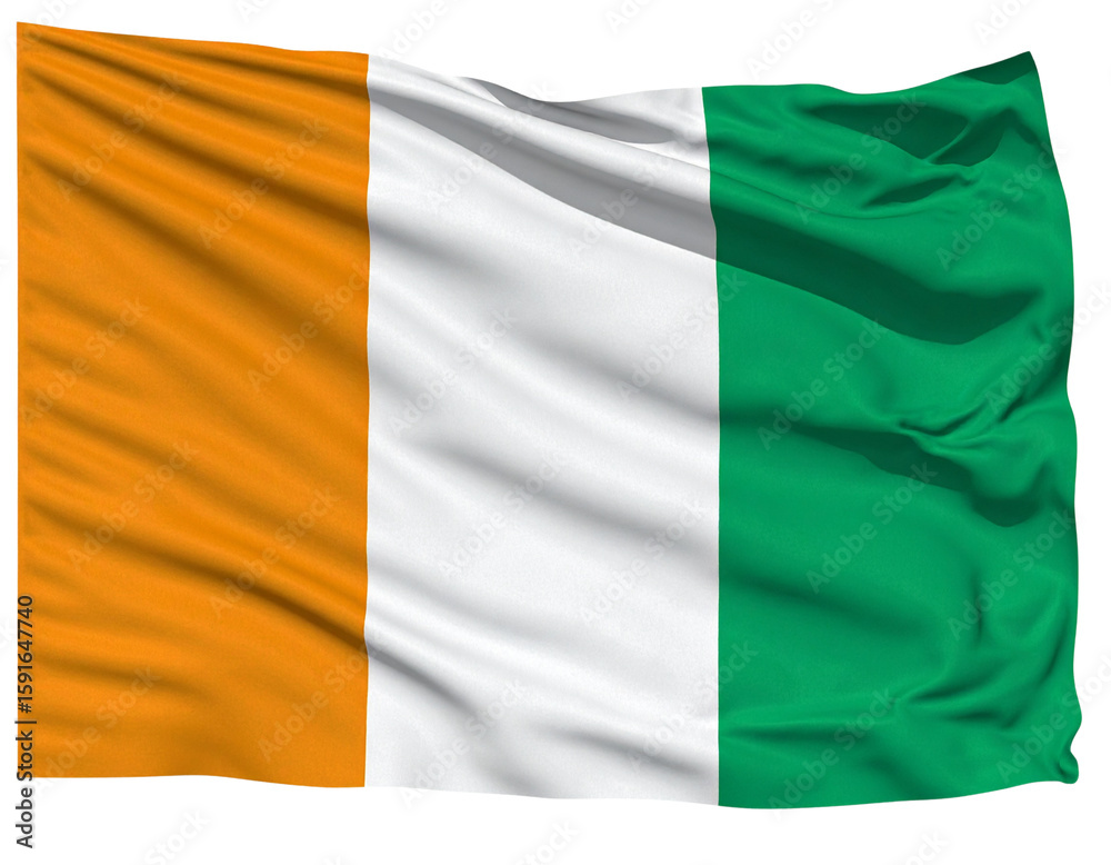 Obraz premium Ivory Coast Flag Waving in the Wind with Realistic Fabric Texture – Transparent Background