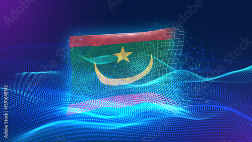 mauritania A futuristic digital background merging with a national flag symbol, representing the concept of technology, innovation, and digital transformation while preserving cultural identity.