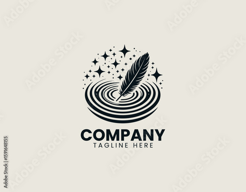 Light Feather Floating Water Surface Serene Dream Comfort Vector Logo Design