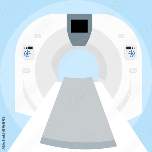 CT scan machine, a modern medical tool used by doctors to examine bones and internal body structures. flat art design style
