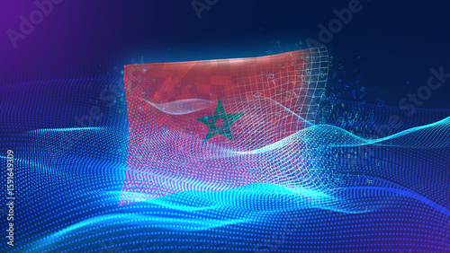 morocco A futuristic digital background merging with a national flag symbol, representing the concept of technology, innovation, and digital transformation while preserving cultural identity.